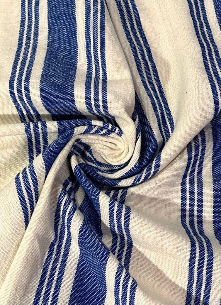 Grain sack Fabric BLUE stripe Linen + selling Cotton upholstery material heavy weight pillows upholstery curtains The Textile Trunk