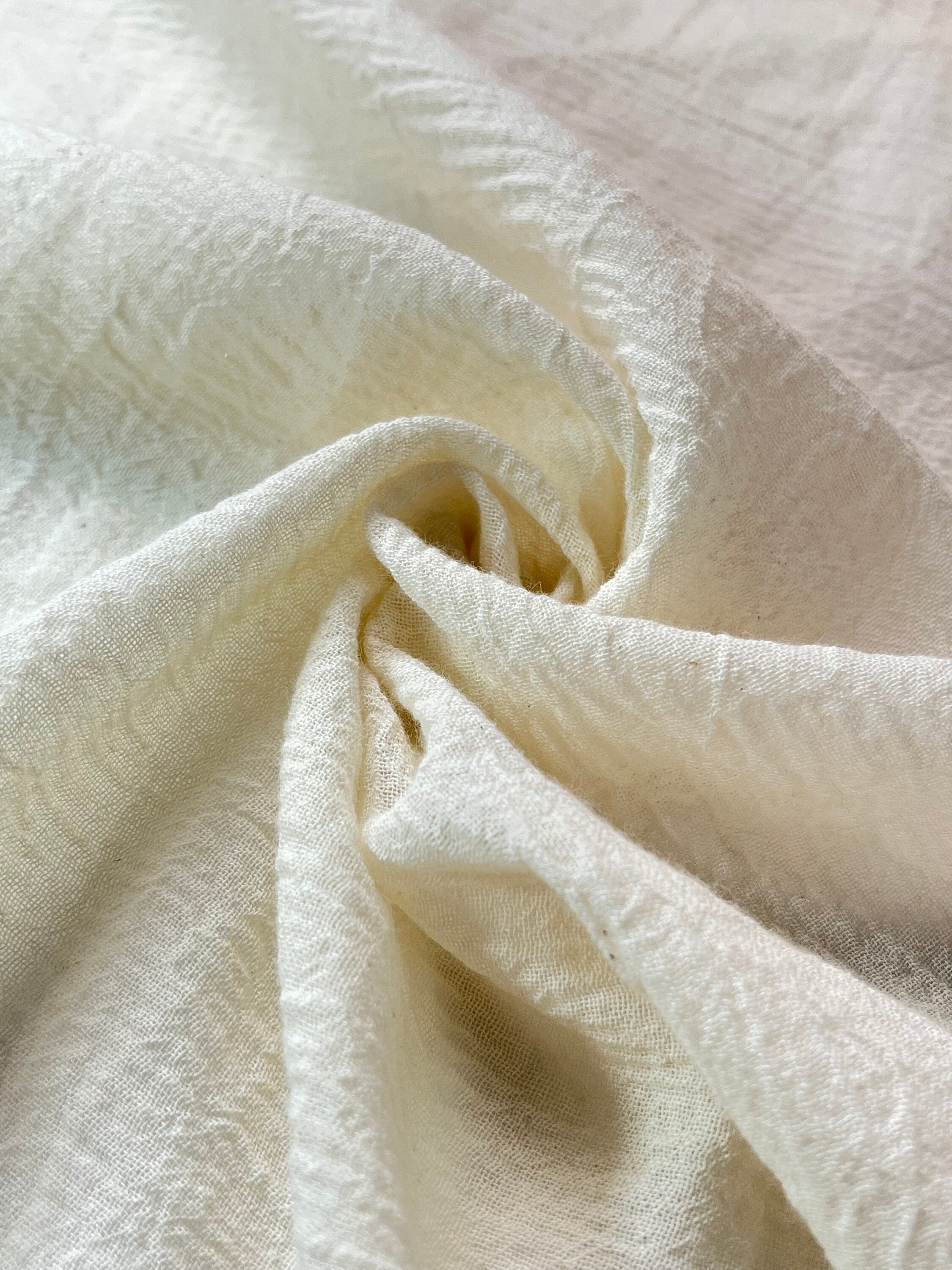 Ivory Unbleached Neutral Organic Cotton Fabric By The Meter, Crinkle Fabric, Wide Width.