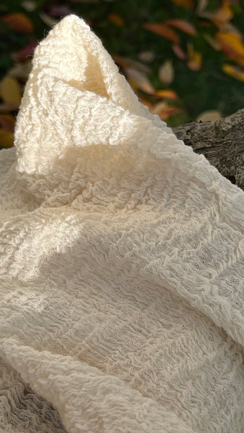 Neutral Stretchy Crinkle Cotton Fabric, Textured Surface,Off White Ivory Cotton Fabric,Light Weight.