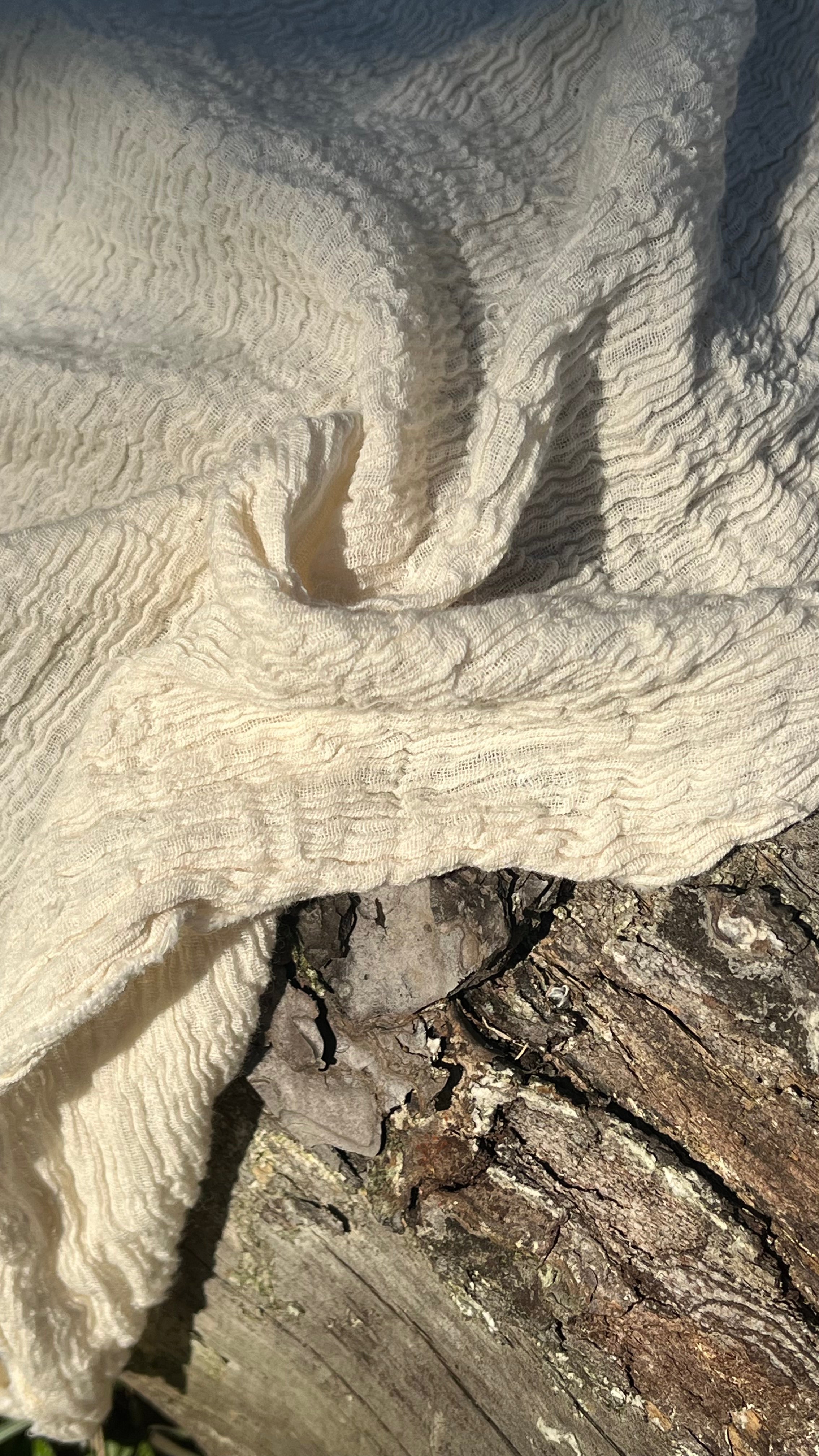 Neutral Stretchy Crinkle Cotton Fabric, Textured Surface,Off White Ivory Cotton Fabric, Light Weight.