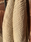 Neutral Stretchy Crinkle Linen Fabric, Textured Surface,Off Sand Beige Cotton Blend Fabric.