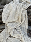 Neutral Stretchy Crinkle Linen Fabric, Textured Surface,Off Sand Beige Cotton Blend Fabric.