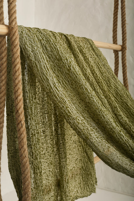 Green Linen Fabric By The Yard, Organic Cotton Fabric, Textured Handloom Natural Fabrics.