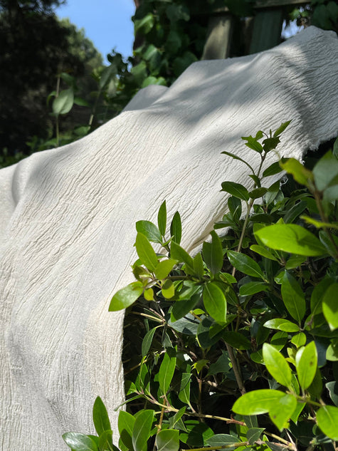 Neutral Stretchy Crinkle Cotton Fabric, Textured Surface, Off White Handwoven Cotton, Semi Sheer, Unbleached, Organic Handwoven Fabrics.