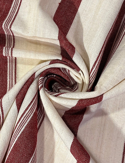 Tissu en coton lin adouci à rayures rouges par cour 240g/m2 - Rembourrage rayé style français - Tissus d'ameublement naturels.