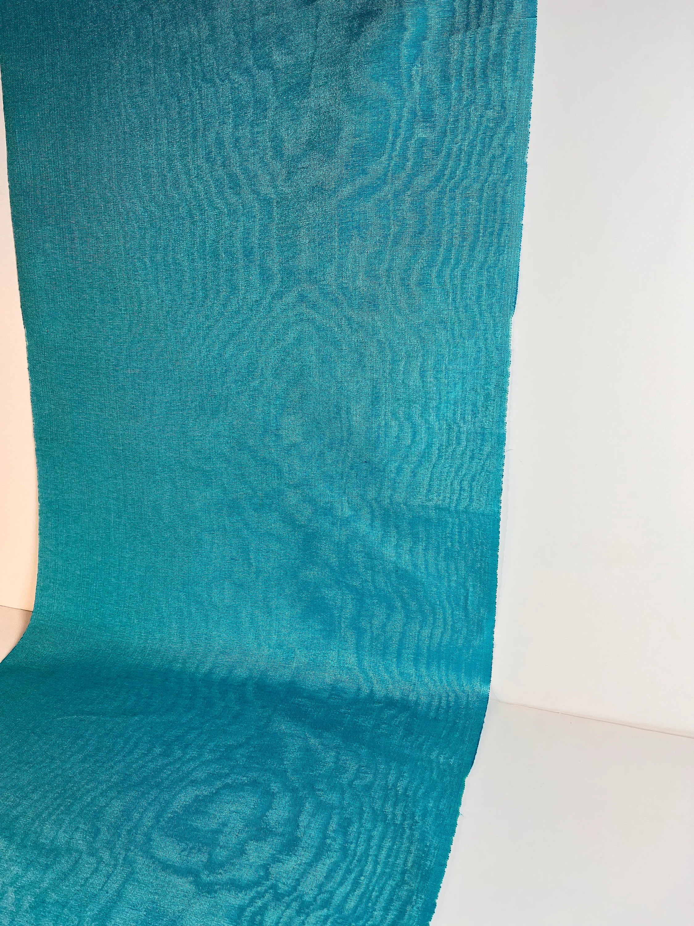 Turquoise Blue Silk Fabric, Silk By The Yard. Watermark Design, Shantung Silk, Wide Moiré Silk Fabric, Wide Thick Silk Ribbon, Silk Upholstery Fabric.