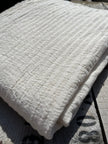 Wrinkled Softened Linen Cotton Fabric By The Yard/ Unbleached Surface With White Stripes.