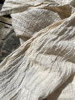 Wrinkled Softened Linen Cotton Fabric By The Yard/ Unbleached Surface With White Stripes.